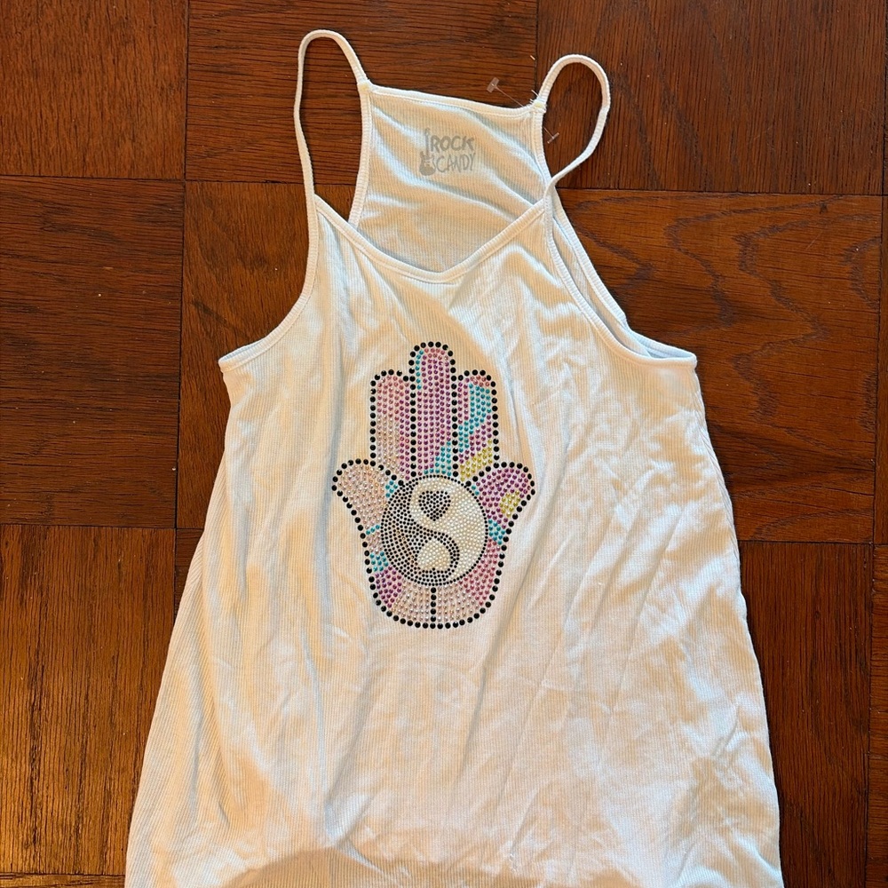 Rock & Candy White Tank Top with Colorful Hamsa